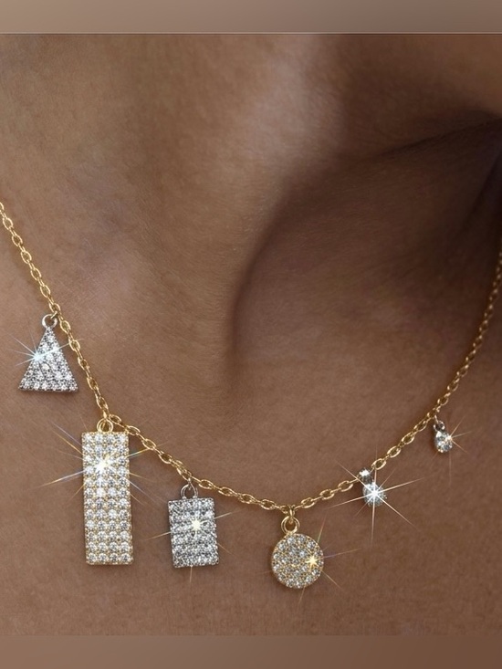 ADORNIA Jewelry - NWT Gold Plated Multi Shaped Pavé Swarovski Crystal Accented Necklace